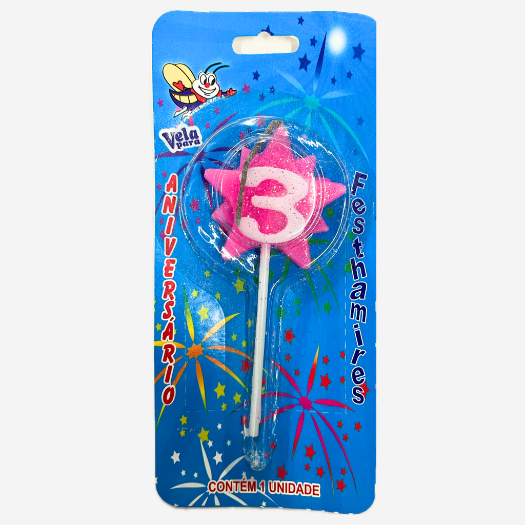 Vela Para Aniversário Rosa Número 3