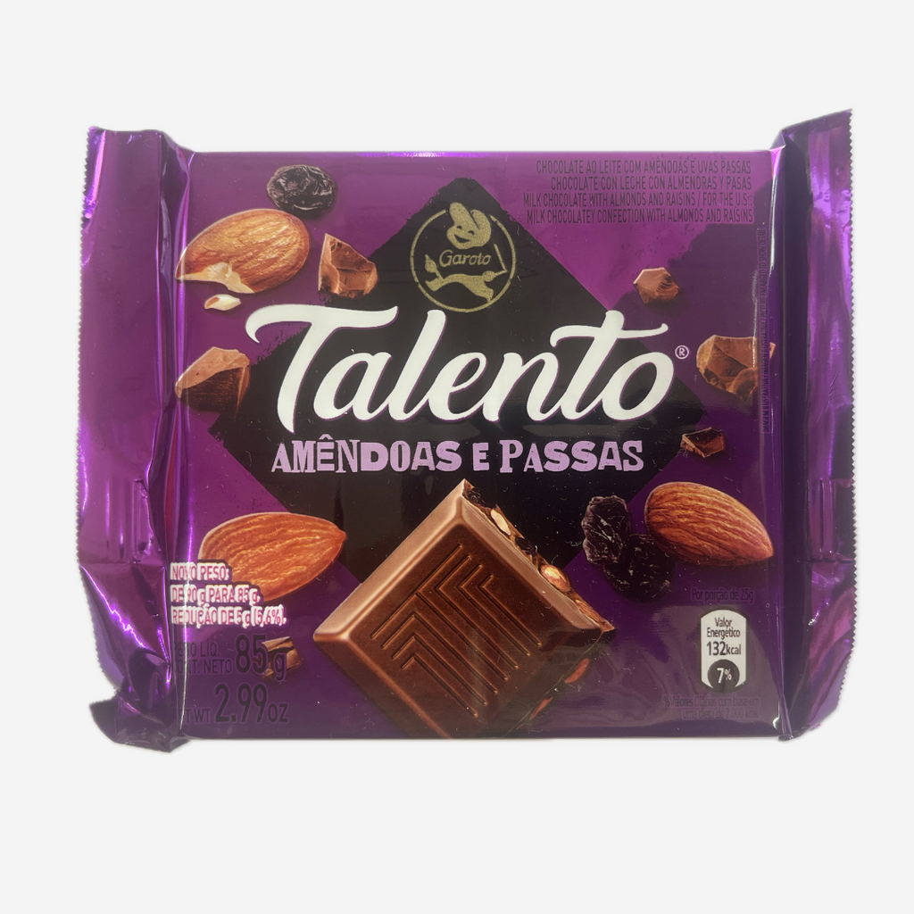 Chocolate Talento Amêndoas e Passas Tablete 85g